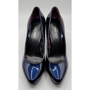 NINE WEST Plateau Platform Patent Heel Pump - Navy 6.5M